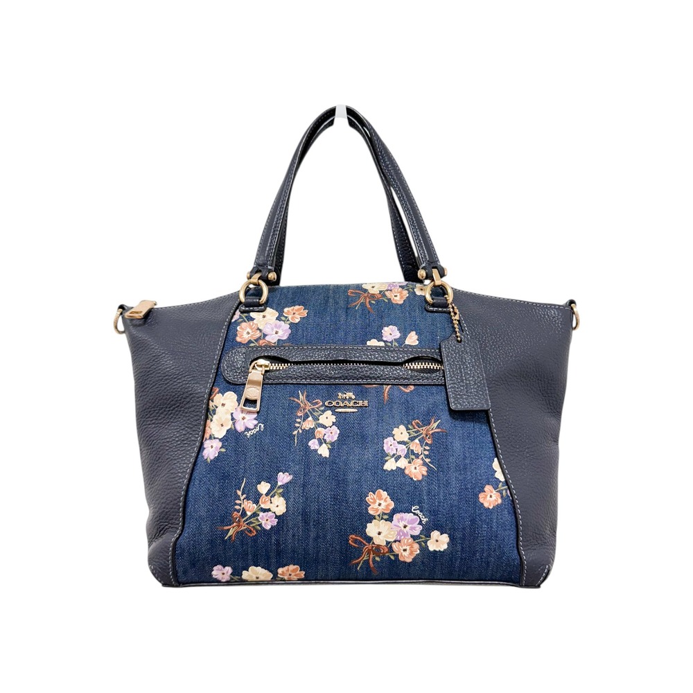 Coach Prairie Satchel Painted Floral Denim Navy Leather Crossbody Bag 91045